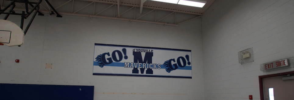 Banner in the gym saying go mavericks go